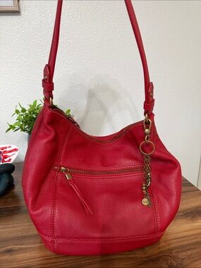 The Sak Red Leather Shoulder Hobo with Chain Charm